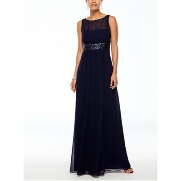 Chaps Formal Dress 6 Black Sequin Chiffon Evening Maxi Wedding Cruise Party NEW - Picture 1 of 16
